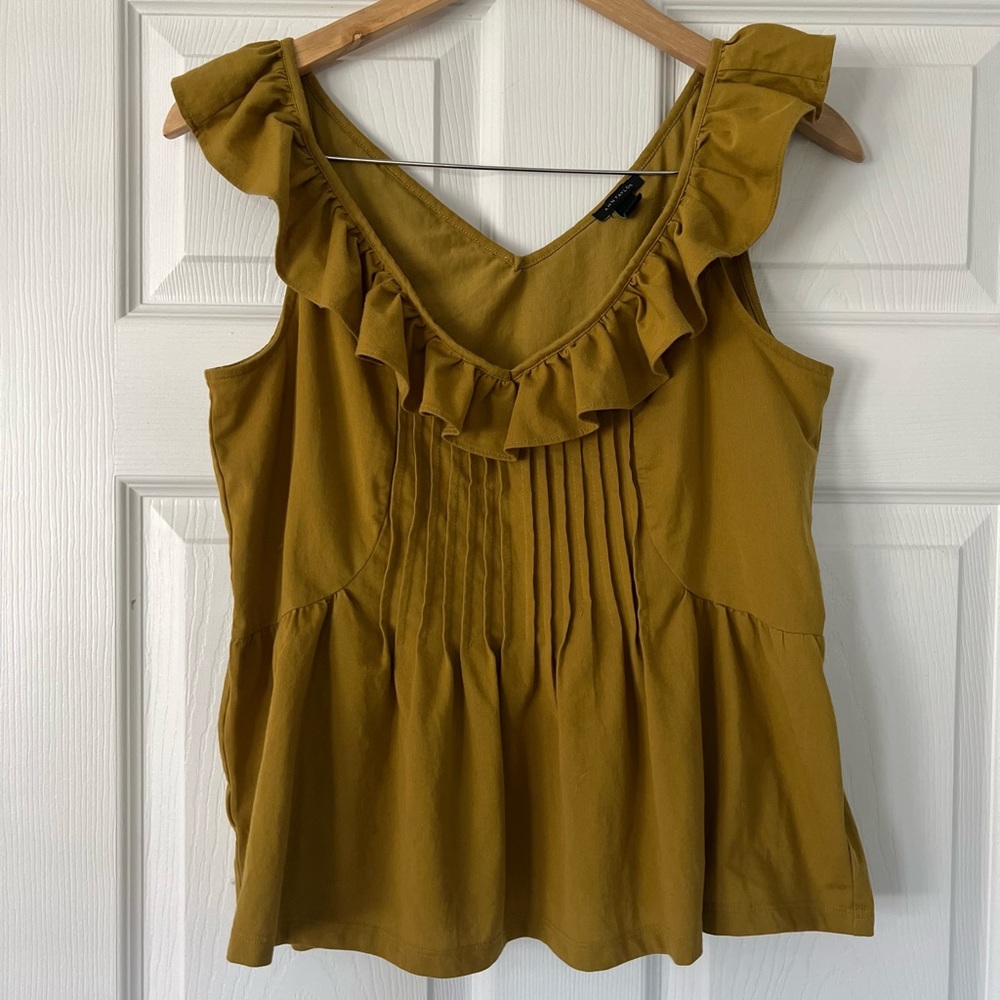 Ann Taylor Pintucked Ruffle Shell Top In Amber Green - S - Picture 11 of 11